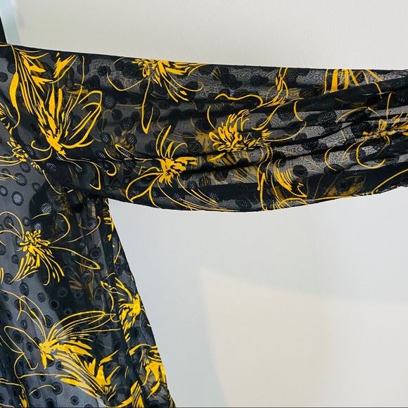 Vintage Black & Gold Sheer Polka Dot & Floral Print Blouse Size M - Picture 6 of 9